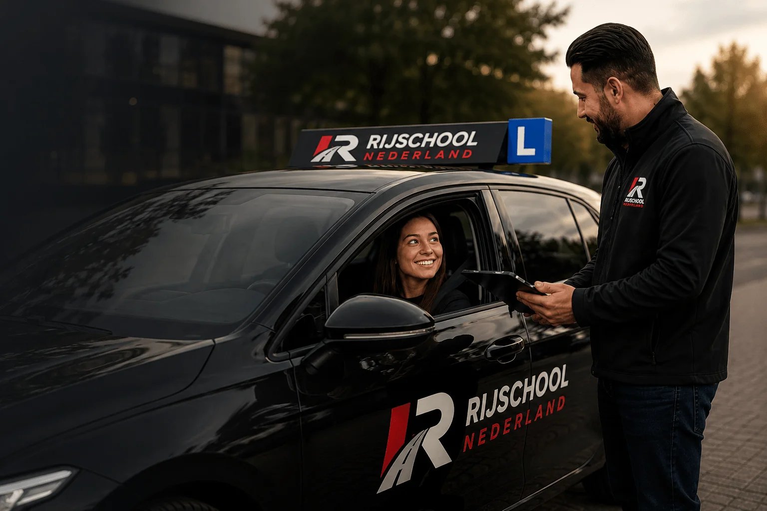 Rijinstructeur van Rijschool Nederland bij de lesauto